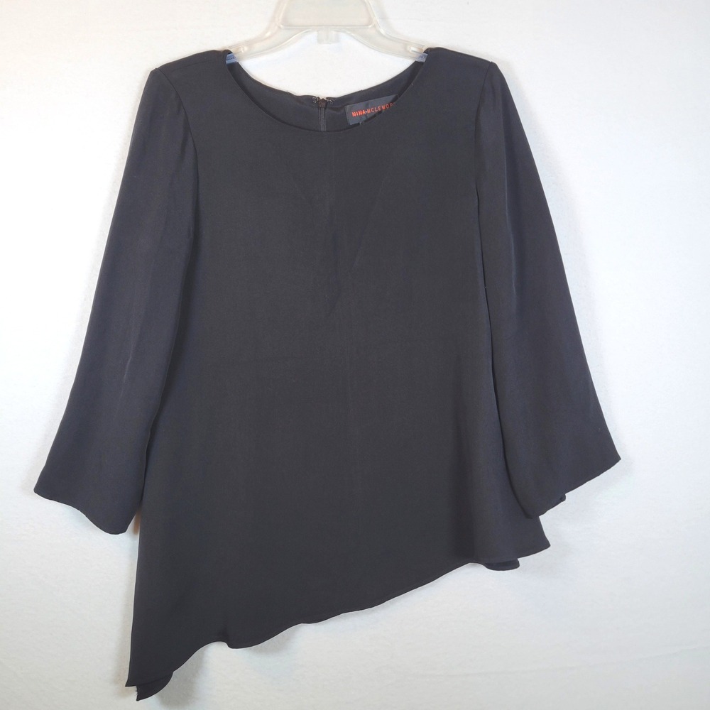 Nina McLemore Womens Silk Asymmetrical Tunic Top Size 10 Black Formal Party